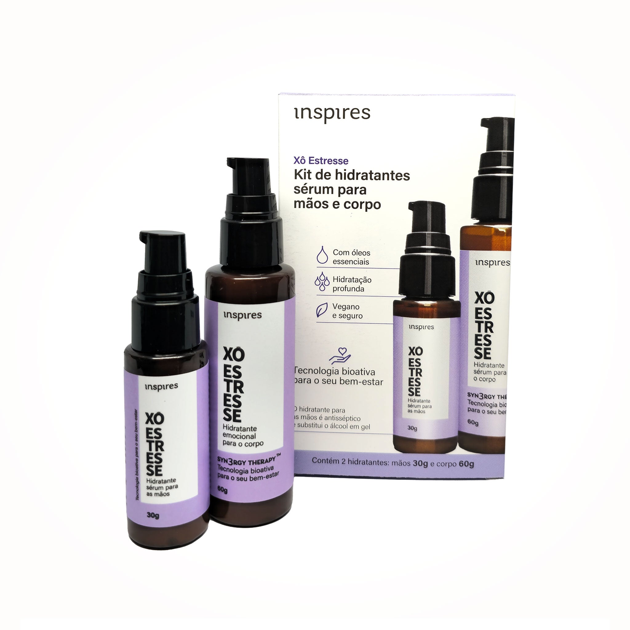 DUPLA XÔ ESTRESSE | Hidratantes sensoriais (mãos e corpo) com blend de óleos essenciais relaxantes