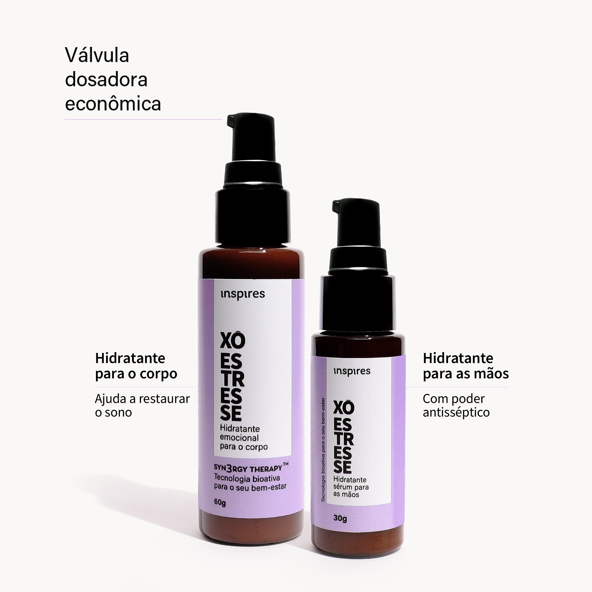DUPLA XÔ ESTRESSE | Hidratantes sensoriais (mãos e corpo) com blend de óleos essenciais relaxantes