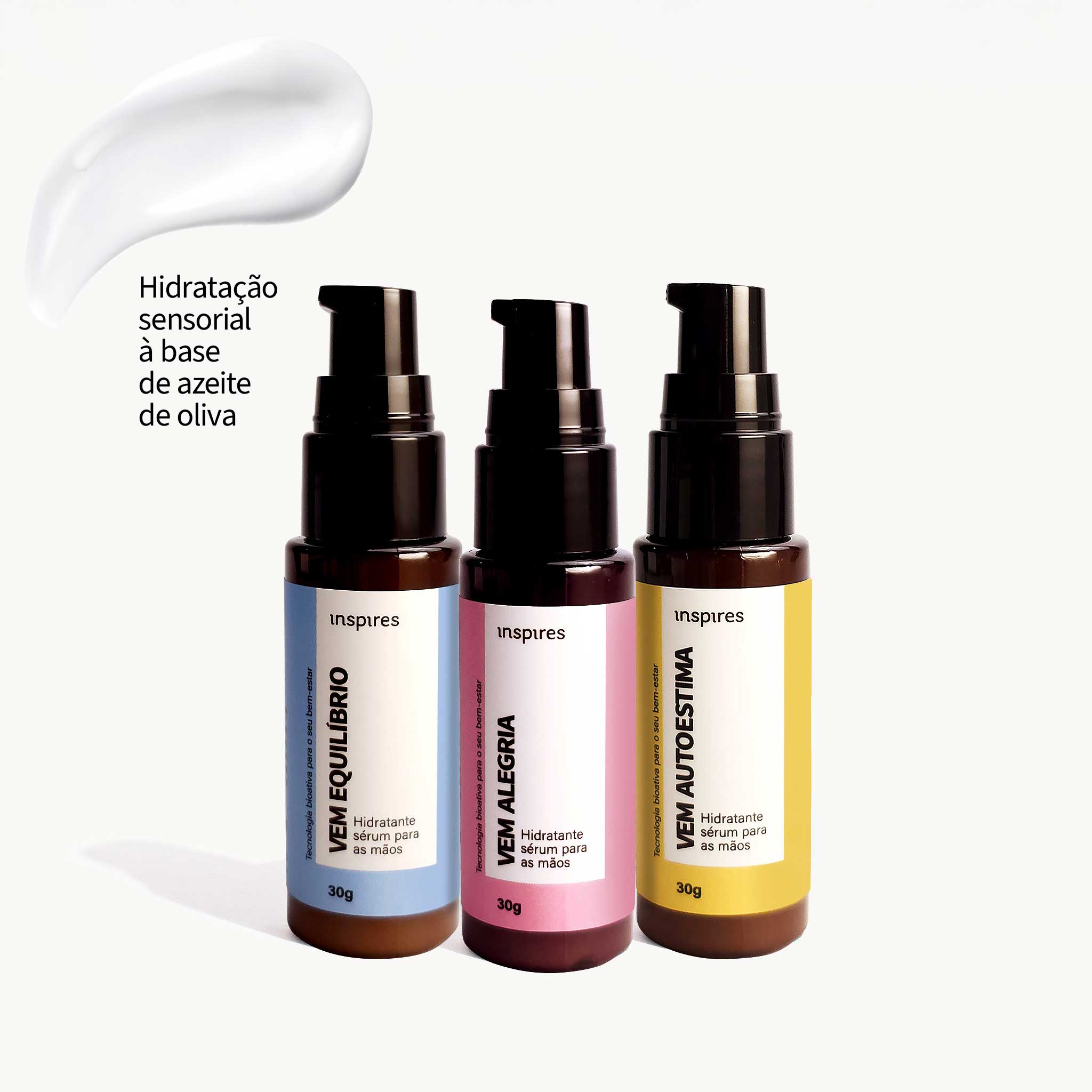 TRIO VEM | Hidratantes sensoriais para as mãos com blend de óleos essenciais para o bem-estar