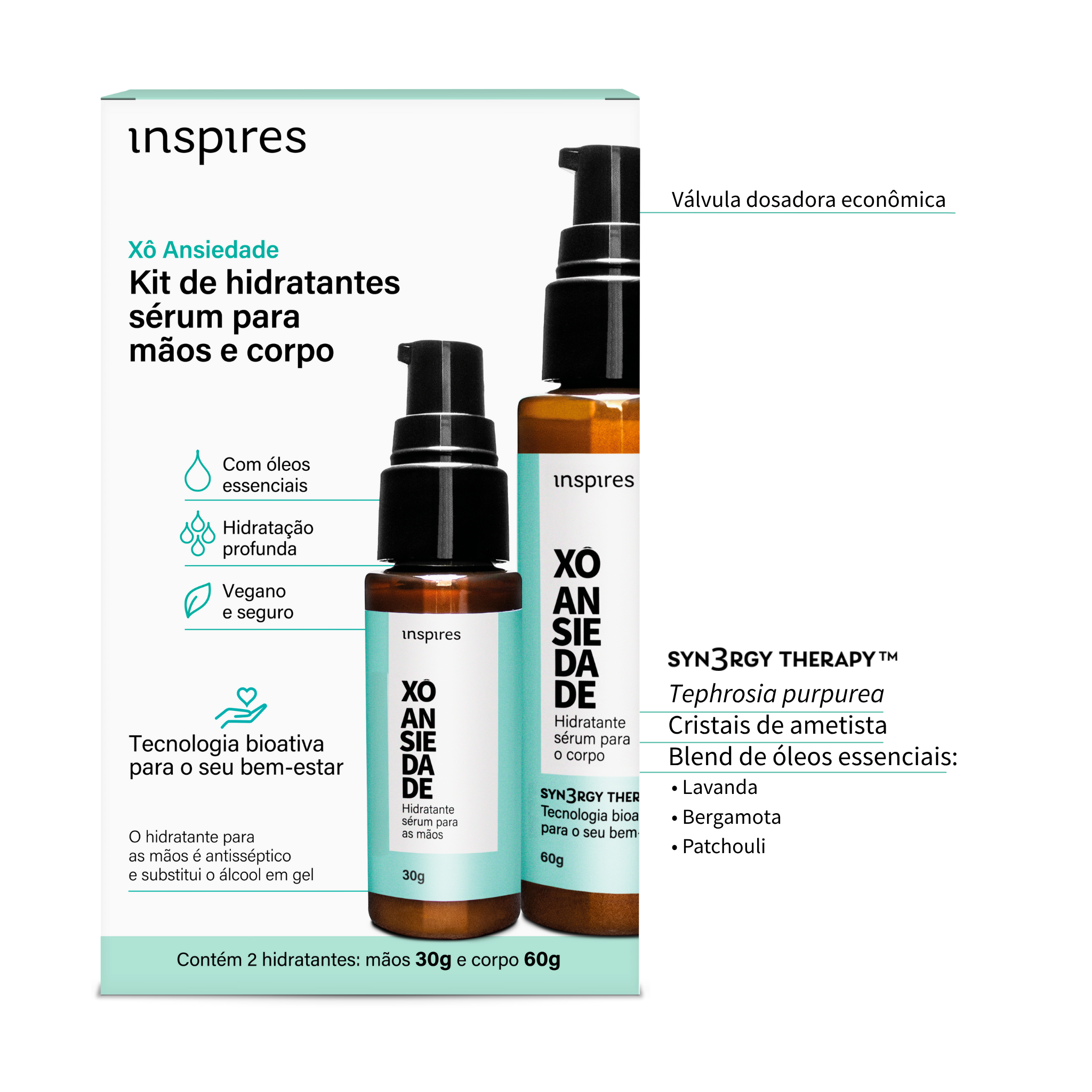 DUPLA XÔ ANSIEDADE | Hidratantes sensoriais (mãos e corpo) com blend de óleos essenciais calmantes