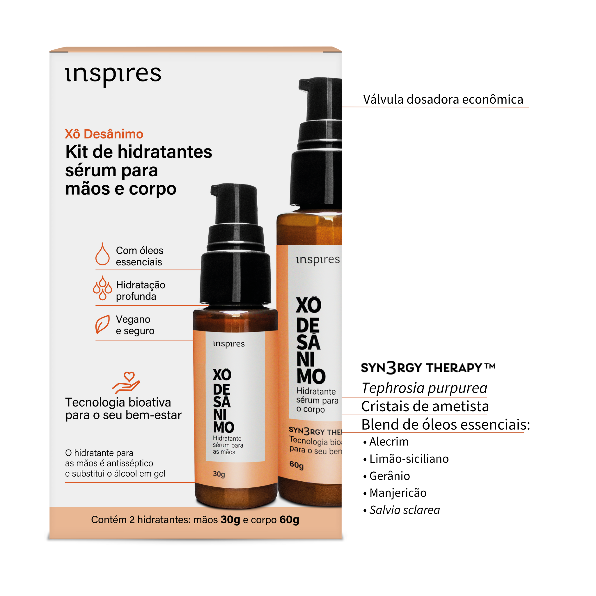 DUPLA XÔ DESÂNIMO | Hidratantes sensoriais (mãos e corpo) com blend de óleos essenciais energizantes