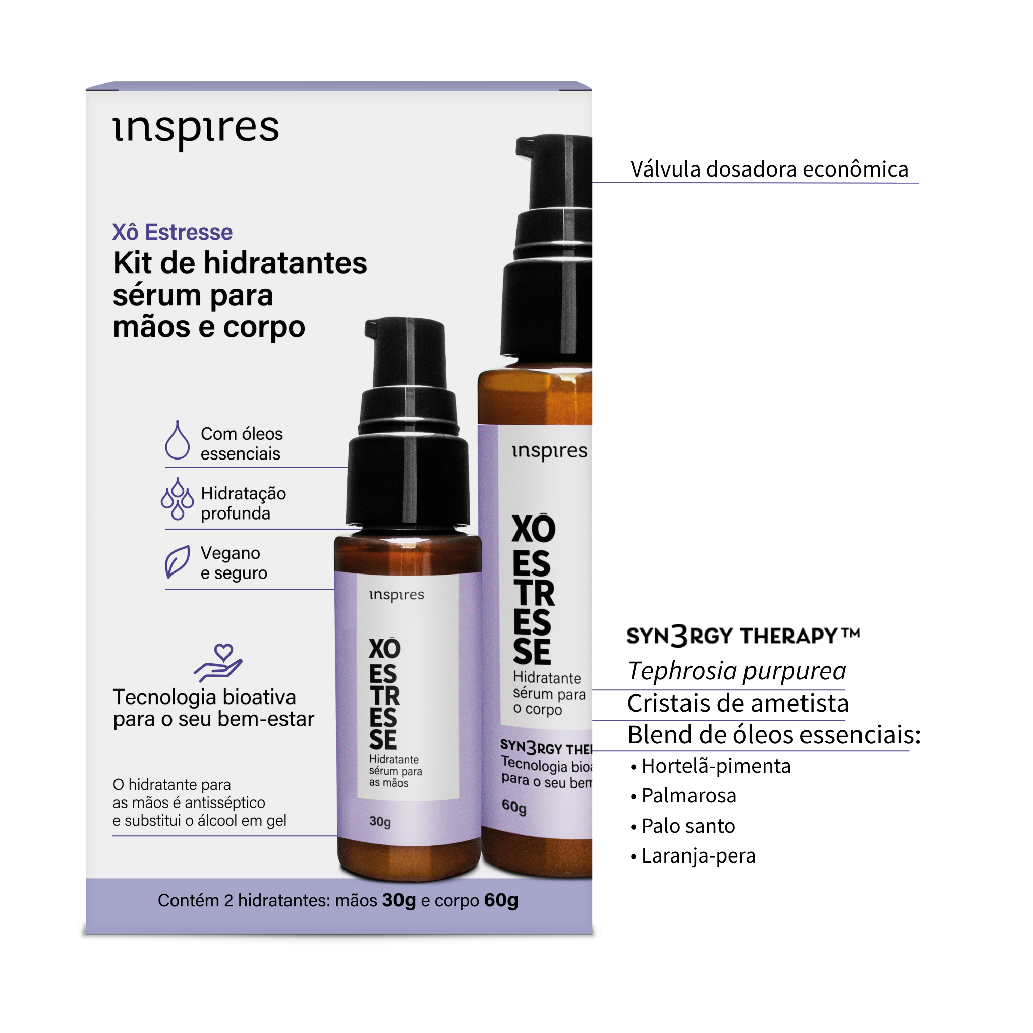 DUPLA XÔ ESTRESSE | Hidratantes (mãos e corpo) que promovem alívio e relaxamento