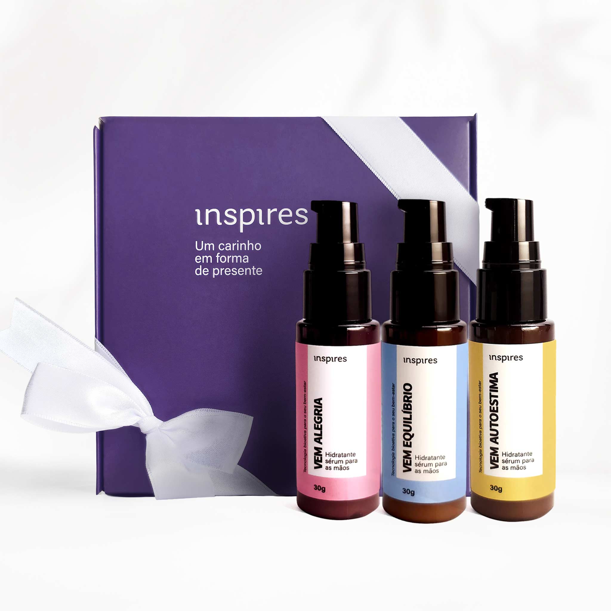 TRIO VEM [Embalagem de Presente] Hidratantes sensoriais para as mãos com blend de óleos essenciais para o bem-estar.