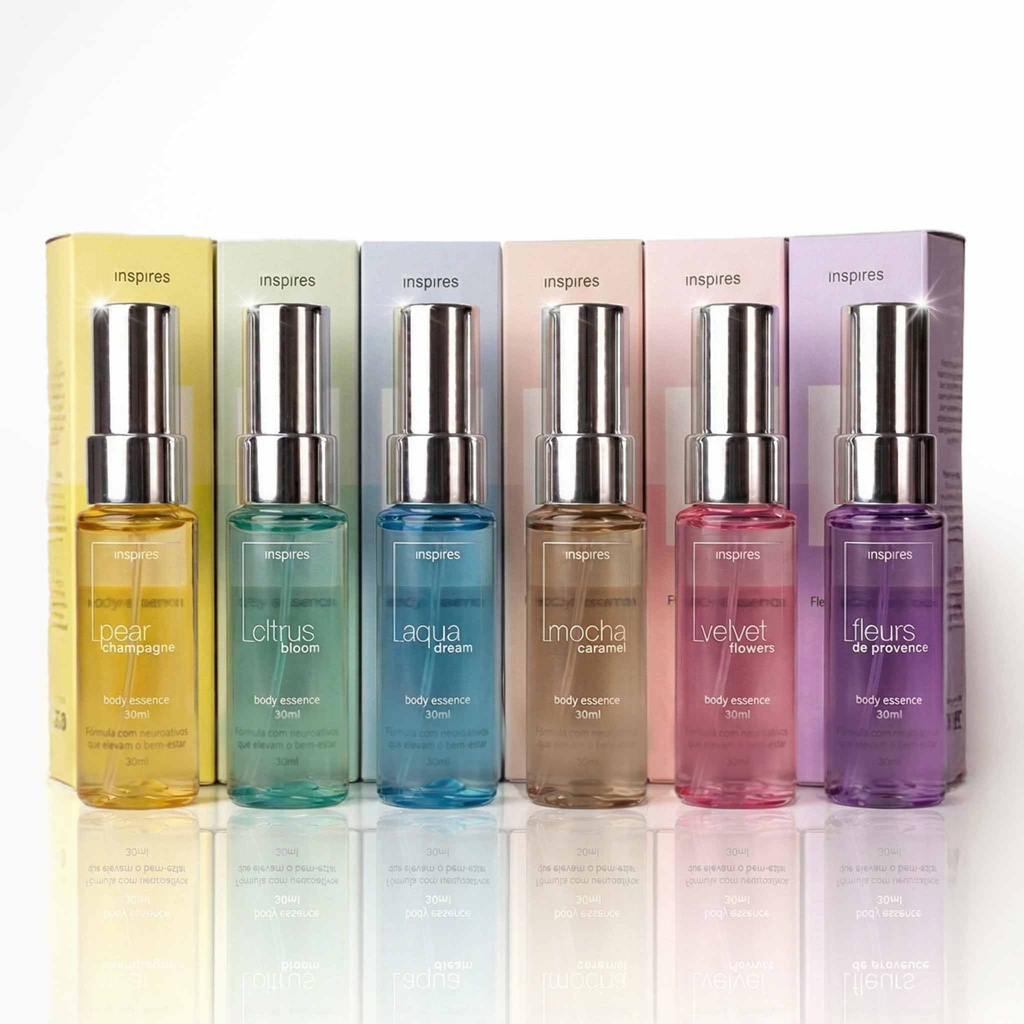 COLEÇÃO FLOW  [Embalagem de Presente]  6 Body Essences. Fragrâncias leves, deliciosas, desenvolvidas com Neurociência.